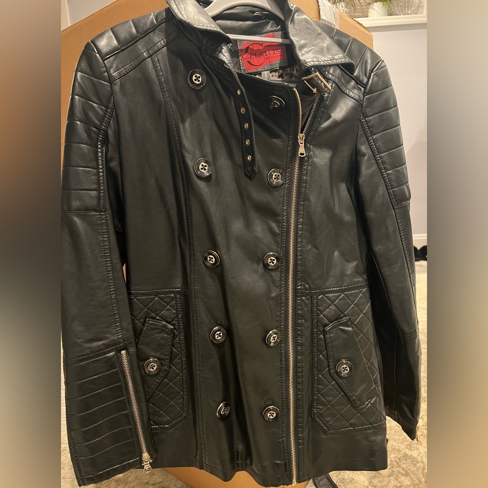 Celsius Jackets & Coats | Black Faux Leather Jacket | Color: Black | Size: M